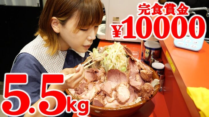 【大食い】デカ盛り二郎系ラーメン総重量5.5kg制限時間40分のチャレンジメニューに挑戦【海老原まよい】