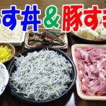 【一人晩酌】デカ盛りしらす丼とプチ豚すき焼きで肉と魚のスタミナ晩酌やってみた！≪飯≫≪魚≫≪肉≫