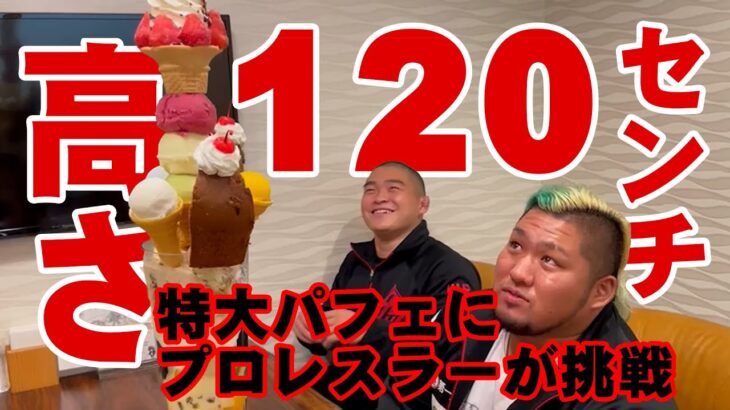 【大食い】チャンピオン 野崎 広大＆新人レスラー 一寸蒼天（いっすん そら）150cmパフェに挑戦！【デカ盛り】