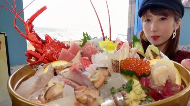 【大食い】海をバックに豪華デカ盛り海鮮丼を堪能する！