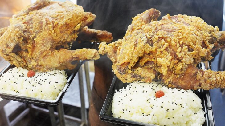 Giant Fried Chicken! Big Meat! 巨大唐揚げ弁当 Japanese Street Food 튀김 炸全雞 炸雞排 炸鸡 デカ盛り キッチンバスストップ lunch box