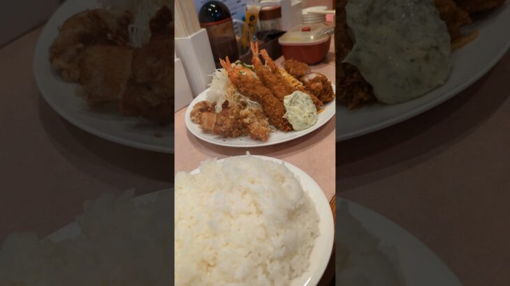 洋食・とんかつ たちばな デカ盛りライスのお店で盛り合わせ JR神戸 湊川神社（楠公さん）近く