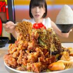 【大食い】デカ盛りすぎる焼きそば定食！総重量５kg何分で完食できるかチャレンジ【海老原まよい】