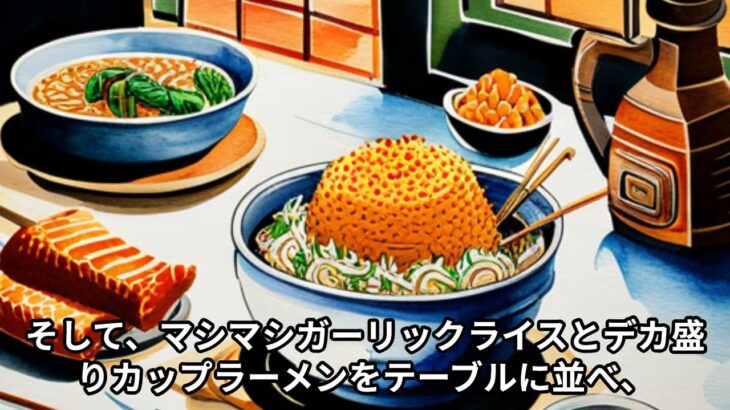 『男飯』マシマシガーリックライスデカ盛りカップラーメンビール