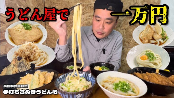 【大食い】うどん屋で一万円！信州で食べるさぬきうどんがうますぎた！！〜手打ちさぬきうどん心さん〜【大胃王】【長野県】