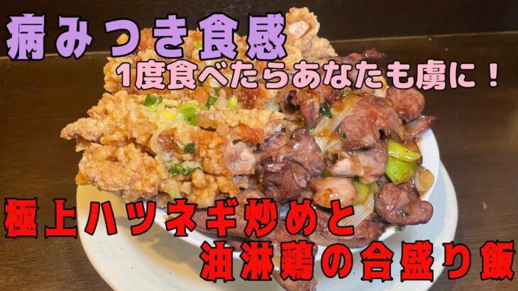 【SNSメニュー】極上ハツネギ炒めと油淋鶏の『合い盛り』飯 #俵飯 #デカ盛り #大食い #japanesefood #tawarameshi #tokyofood #中華