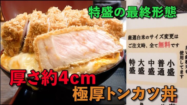 【デカ盛り】ご飯特盛まで無料 厚さ約4cmのトンカツが載った最終形態の極厚トンカツ丼